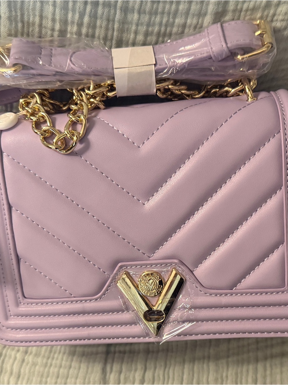 Valentino Orlandi Lavender Quilted Chain Shoulder Bag